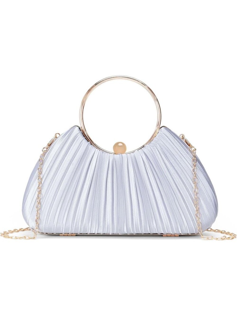Women's Z-white Satin Pleated Top Handle Clutch Purse For Elegant Evening Bag